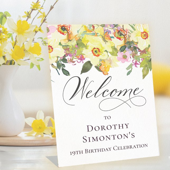 19th Birthday Yellow Daffodil Wildflower Welcome Pedestal Sign (Creator Uploaded)