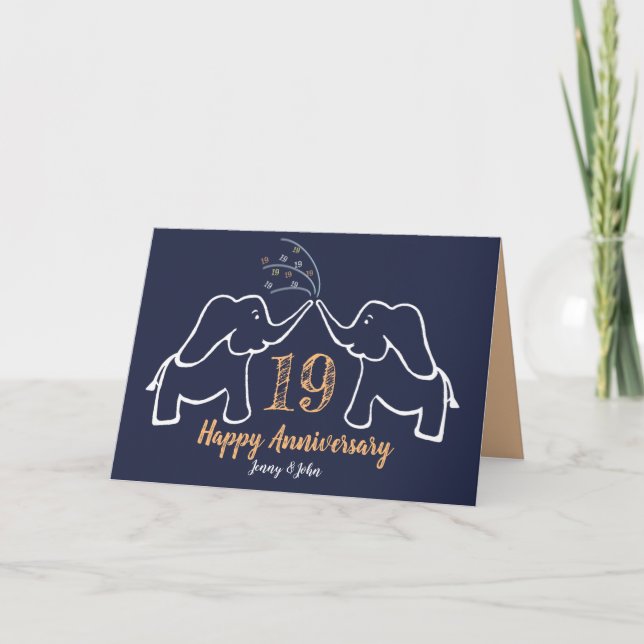 19th bronze wedding anniversary cute elephant card (Front)