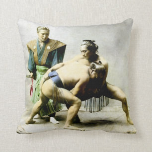 19th C. Japanese Wrestlers Cushion