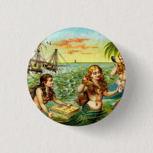 19th C. Mermaids 3 Cm Round Badge