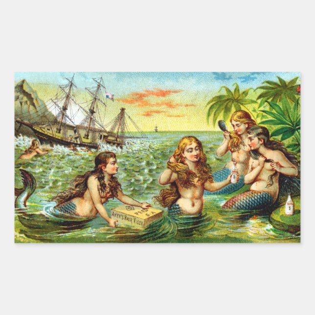 19th C. Mermaids Rectangular Sticker (Front)