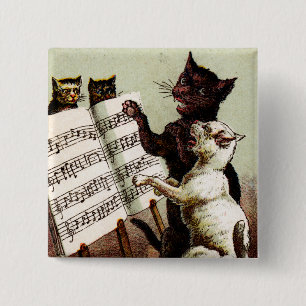 19th C. Singing Cats 15 Cm Square Badge