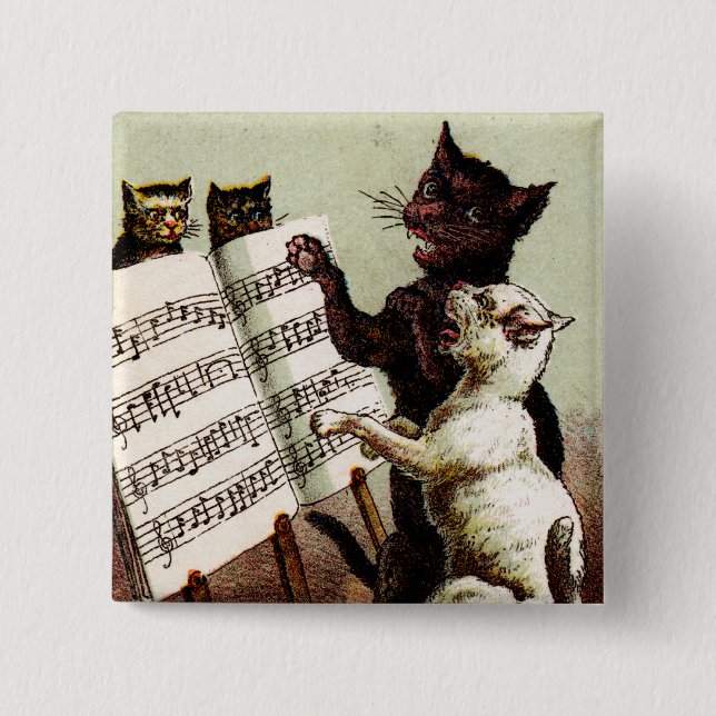 19th C. Singing Cats 15 Cm Square Badge (Front)