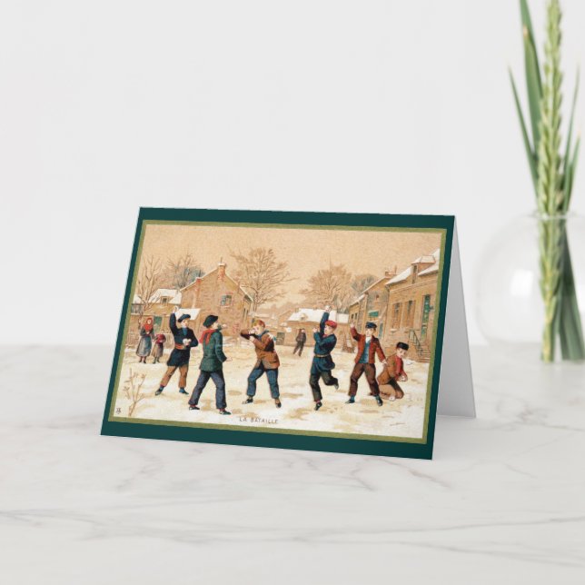 19th C. Snowball Fight Holiday Card (Front)