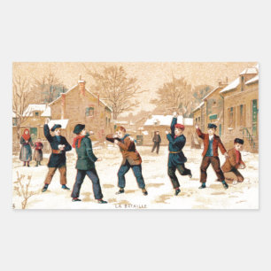 19th C. Snowball Fight Rectangular Sticker