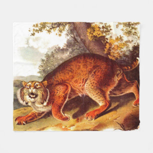 19th century bobcat print fleece blanket