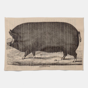 19th century farm animal print Berkshire sow pig Tea Towel