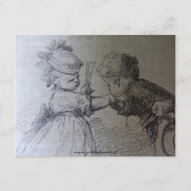 19th century fashion illustration, black and white postcard (Front)