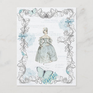19th century fashion vintage postcard in blue