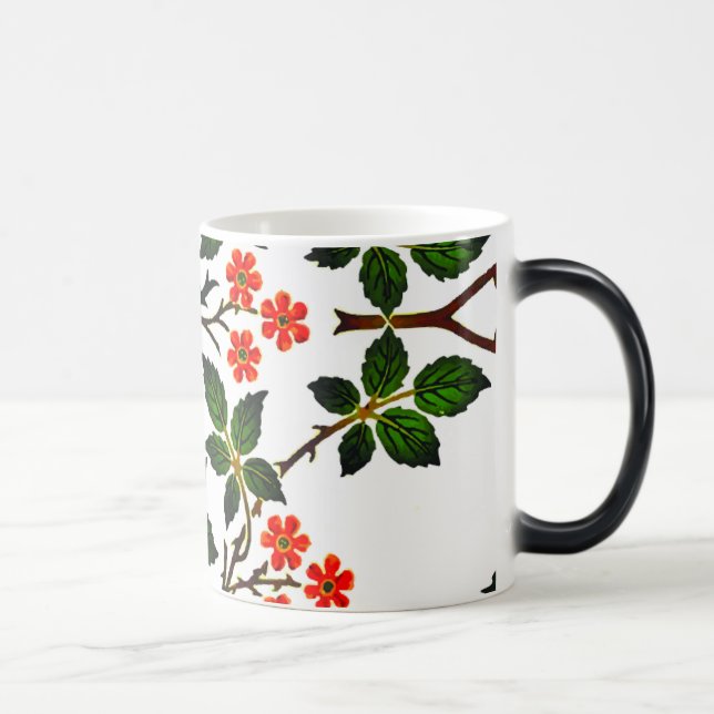19th Century Floral Pattern Foliage Green Pink  Magic Mug (Right)