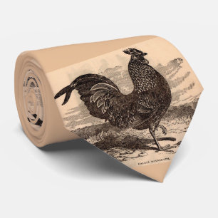 19th century Gallus Sonneratii rooster print Tie