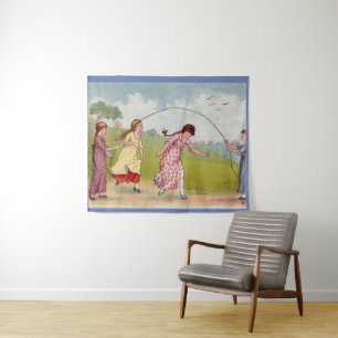 19th century girls playing jump rope tapestry