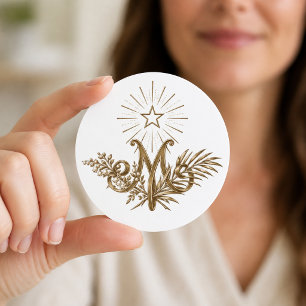 19th Century Gold Marian Monogram Catholic Classic Round Sticker
