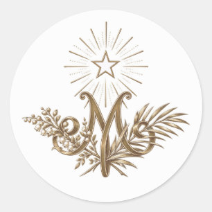 19th Century Gold Marian Monogram Catholic Classic Round Sticker
