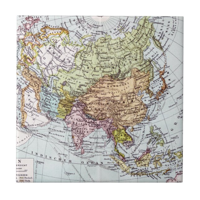 19th Century Map of Asia Ceramic Tile (Front)