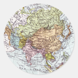 19th Century Map of Asia Classic Round Sticker