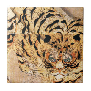 19th century painting of a tiger by Kuniyoshi Utag Ceramic Tile