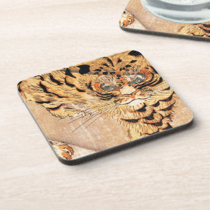 19th century painting of a tiger by Kuniyoshi Utag Coaster