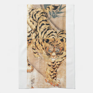 19th century painting of a tiger by Kuniyoshi Utag Tea Towel