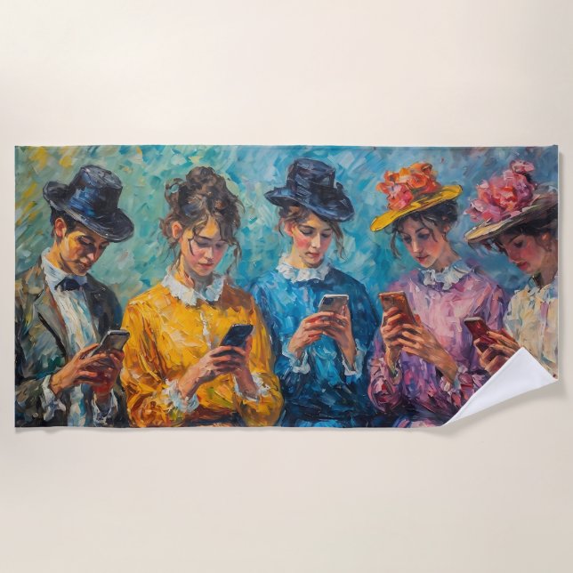 19th Century People Using Smartphones Beach Towel (Front)
