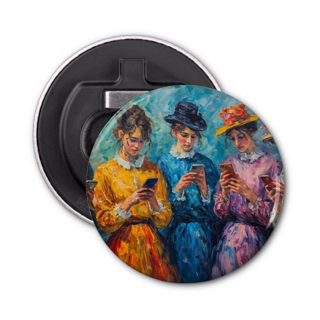 19th Century People Using Smartphones Bottle Opener (Front)