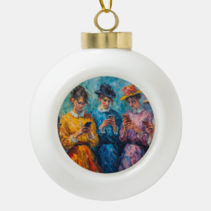 19th Century People Using Smartphones Ceramic Ball Christmas Ornament