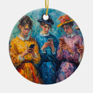 19th Century People Using Smartphones Ceramic Ornament