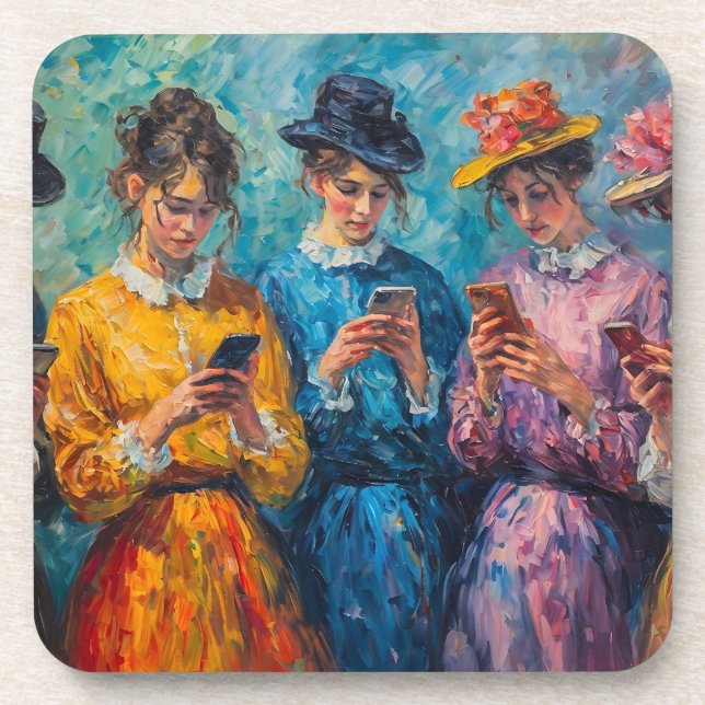 19th Century People Using Smartphones Coaster (Front)