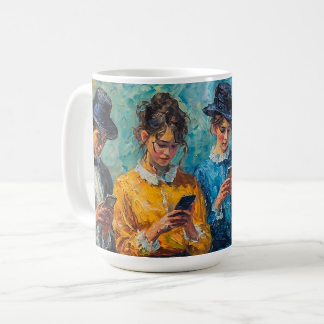 19th Century People Using Smartphones Coffee Mug (Front Left)