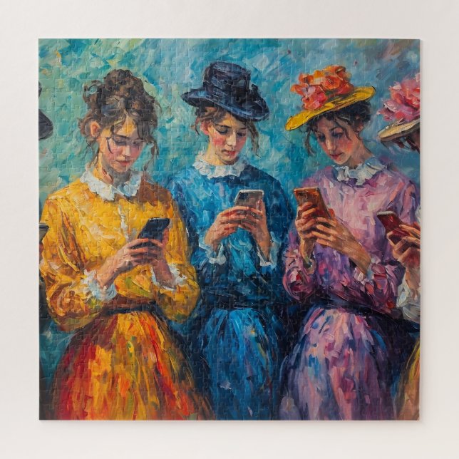19th Century People Using Smartphones Jigsaw Puzzle (Vertical)