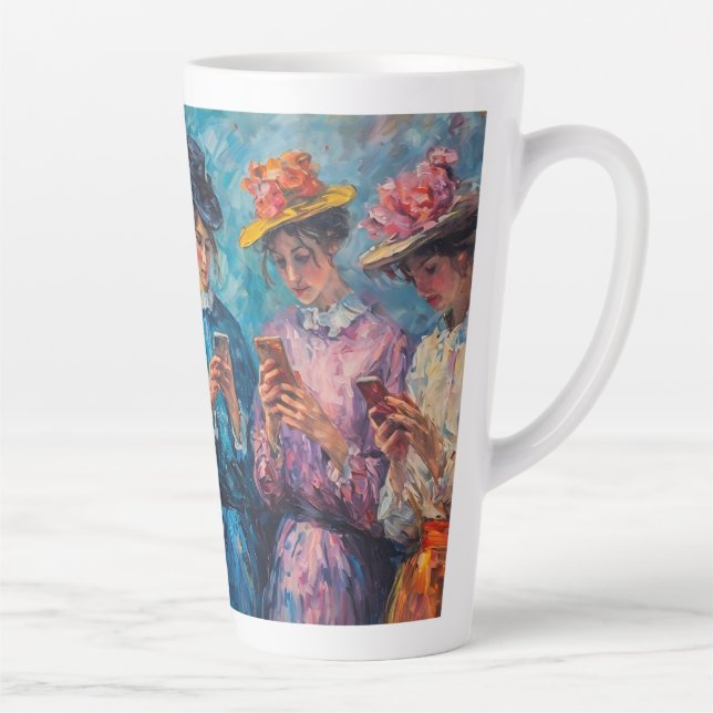 19th Century People Using Smartphones Latte Mug (Right)