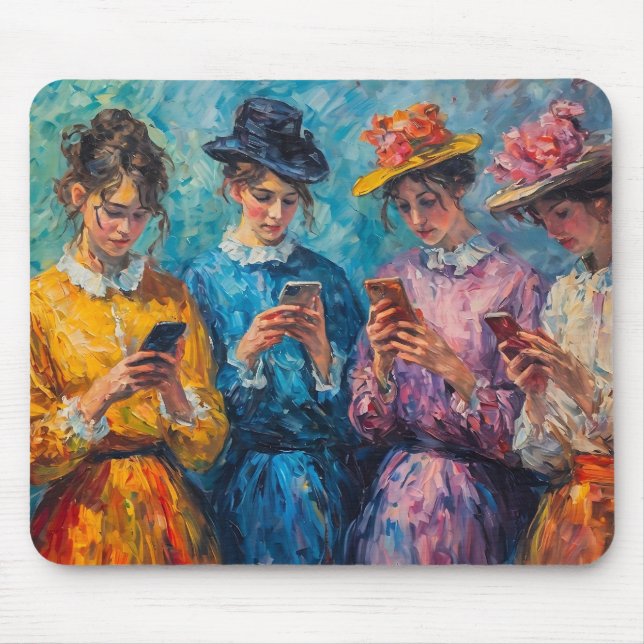 19th Century People Using Smartphones Mouse Pad (Front)