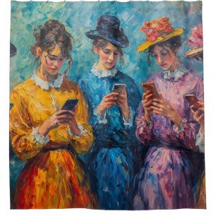 19th Century People Using Smartphones Shower Curtain