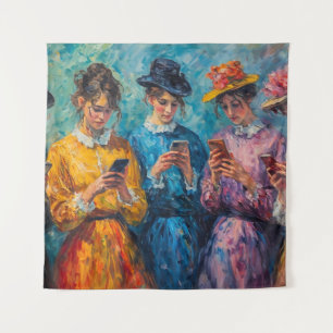 19th Century People Using Smartphones Tapestry