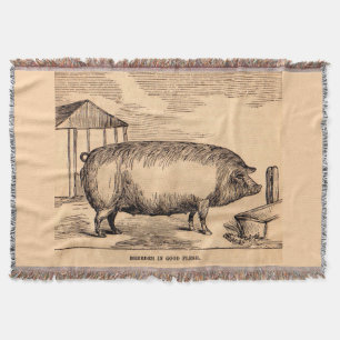 19th century pig print ‘Breeder in Good Flesh’ Throw Blanket