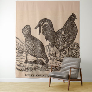 19th century print Bucks County fowls chickens Tapestry