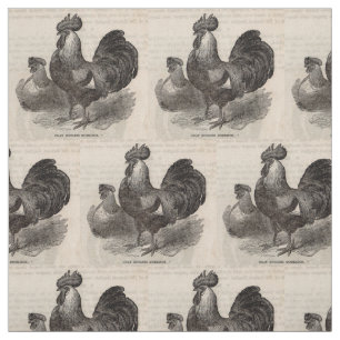 19th century print grey English dorkings chickens Fabric
