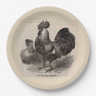 19th century print grey English dorkings chickens Paper Plate