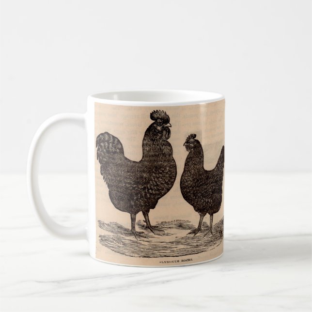 19th century print Plymouth Rock hen and rooster Coffee Mug (Left)