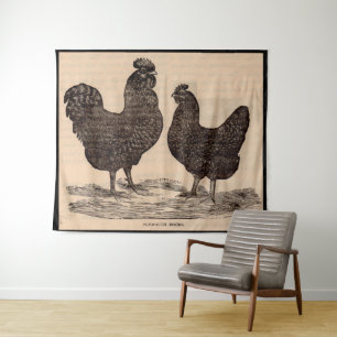 19th century print Plymouth Rock hen and rooster Tapestry