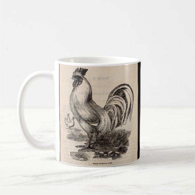 19th century print white Dorking rooster Coffee Mug (Left)