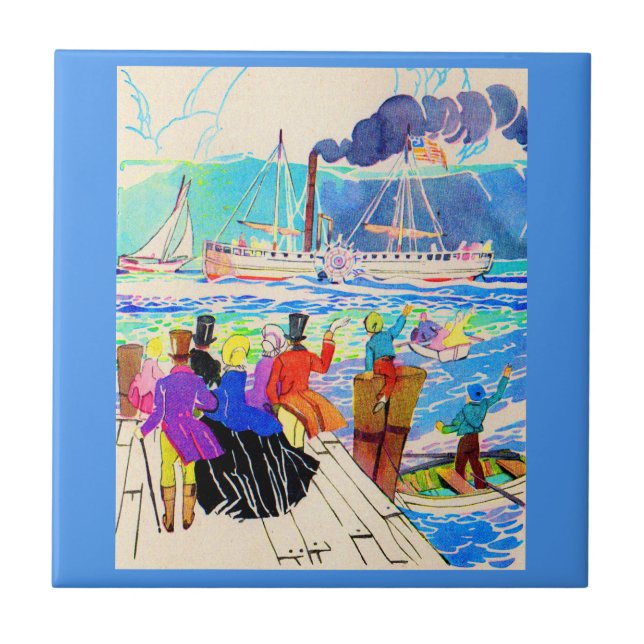 19th century yacht race print ceramic tile (Front)