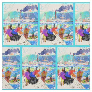 19th century yacht race print fabric