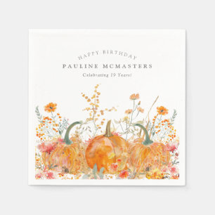 19th Happy Birthday Pumpkin Wildflower Custom Napkin