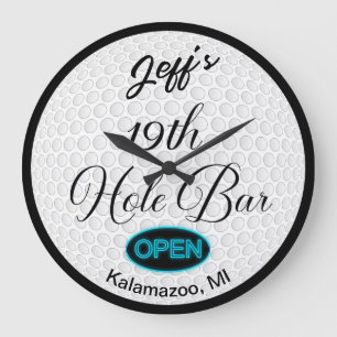 19th Hole Bar Personalised Golf Ball Design Bar Large Clock