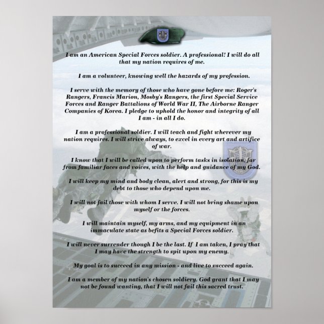 19th special forces group flash creed Print (Front)