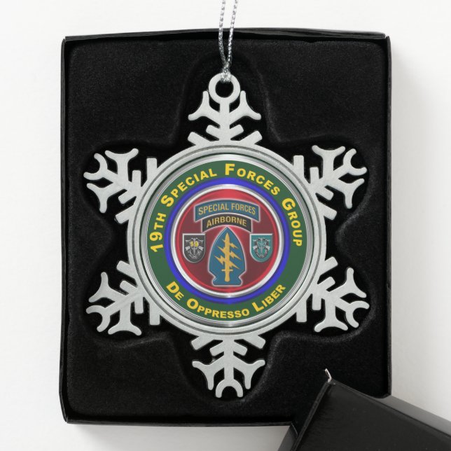 19th Special Forces Group Snowflake Pewter Christmas Ornament (Box)