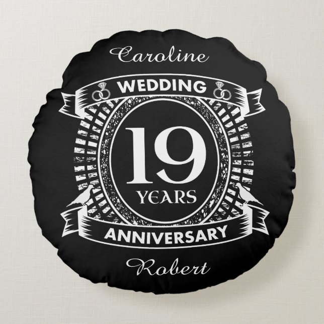 19TH wedding anniversary black and white Round Cushion (Front)
