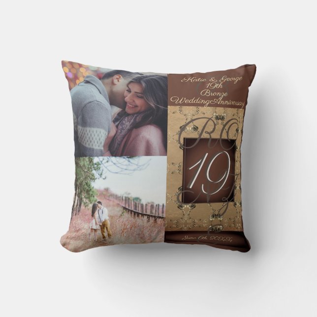 19th Wedding Anniversary Dark Bronze   Cushion (Front)