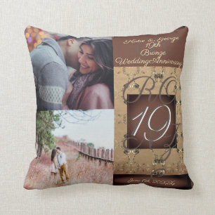 19th Wedding Anniversary Dark Bronze   Cushion